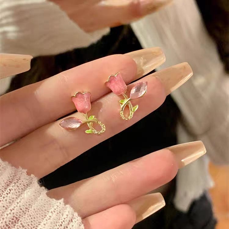 Boucles d'oreilles tulipes roses douces