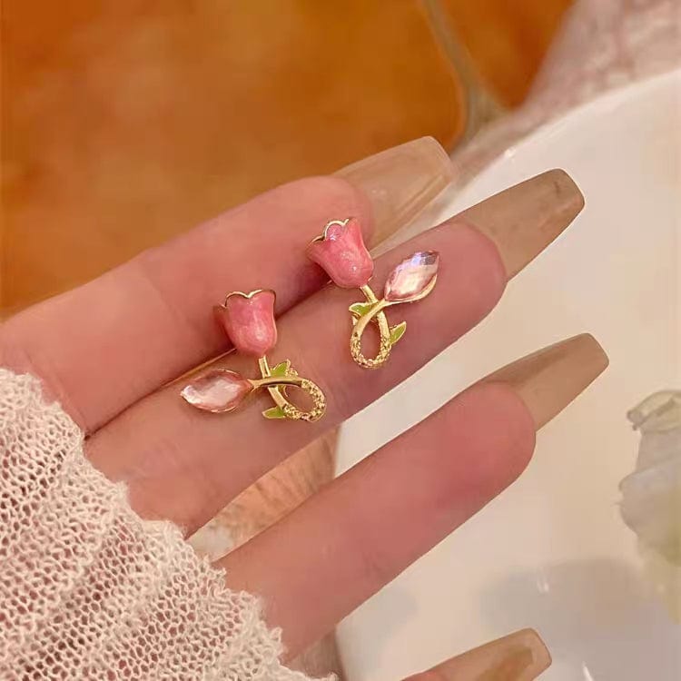 Boucles d'oreilles tulipes roses douces