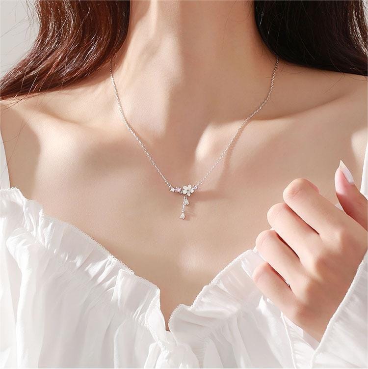 Sweet Heart Tassel Cherry Blossom Necklace