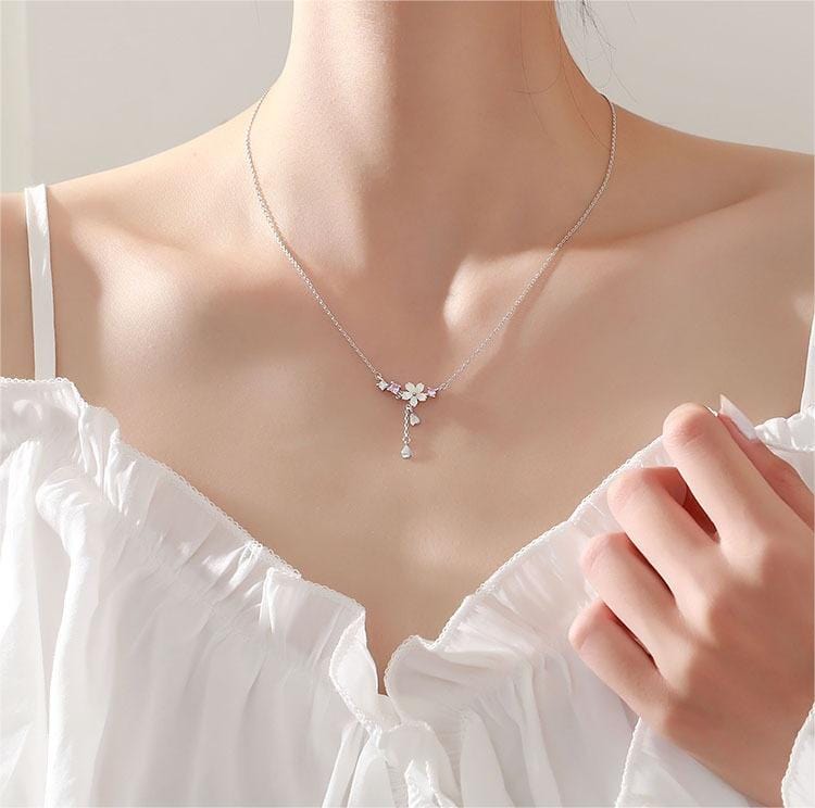 Sweet Heart Tassel Cherry Blossom Necklace