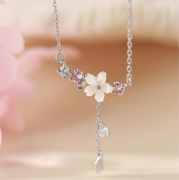 Sweet Heart Tassel Cherry Blossom Necklace