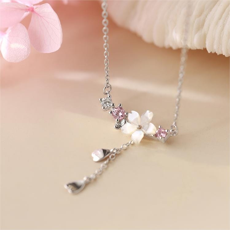 Sweet Heart Tassel Cherry Blossom Necklace