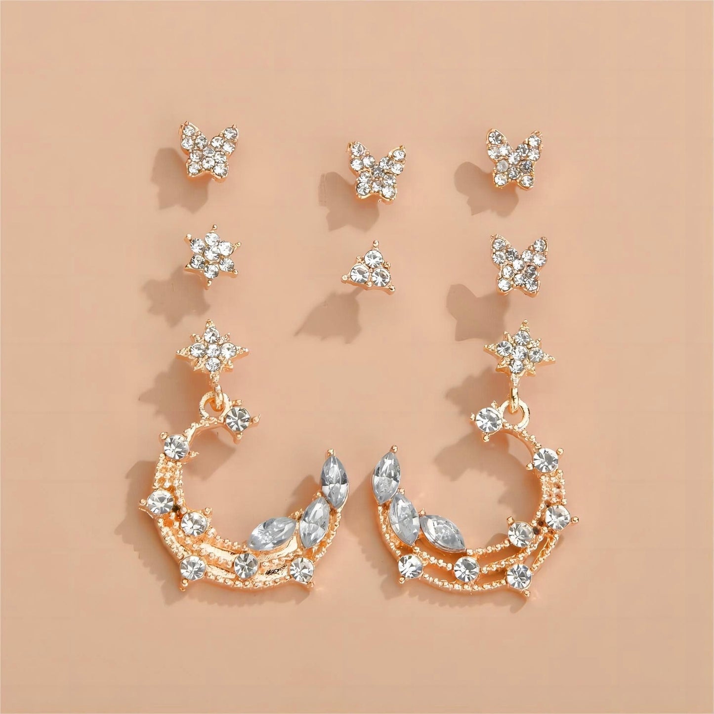 Ensemble de boucles d'oreilles à tige pendantes en forme d'étoile et de phase de lune