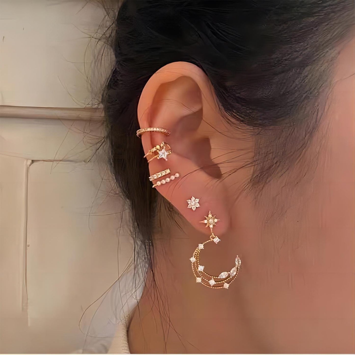Ensemble de boucles d'oreilles à tige pendantes en forme d'étoile et de phase de lune