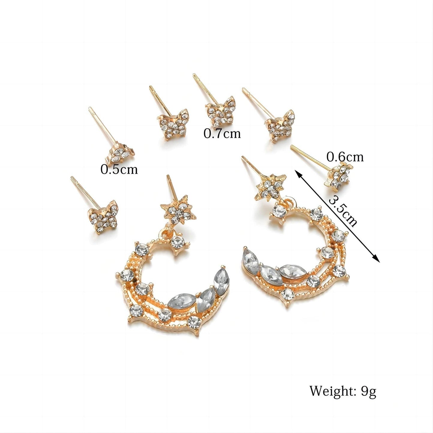 Ensemble de boucles d'oreilles à tige pendantes en forme d'étoile et de phase de lune