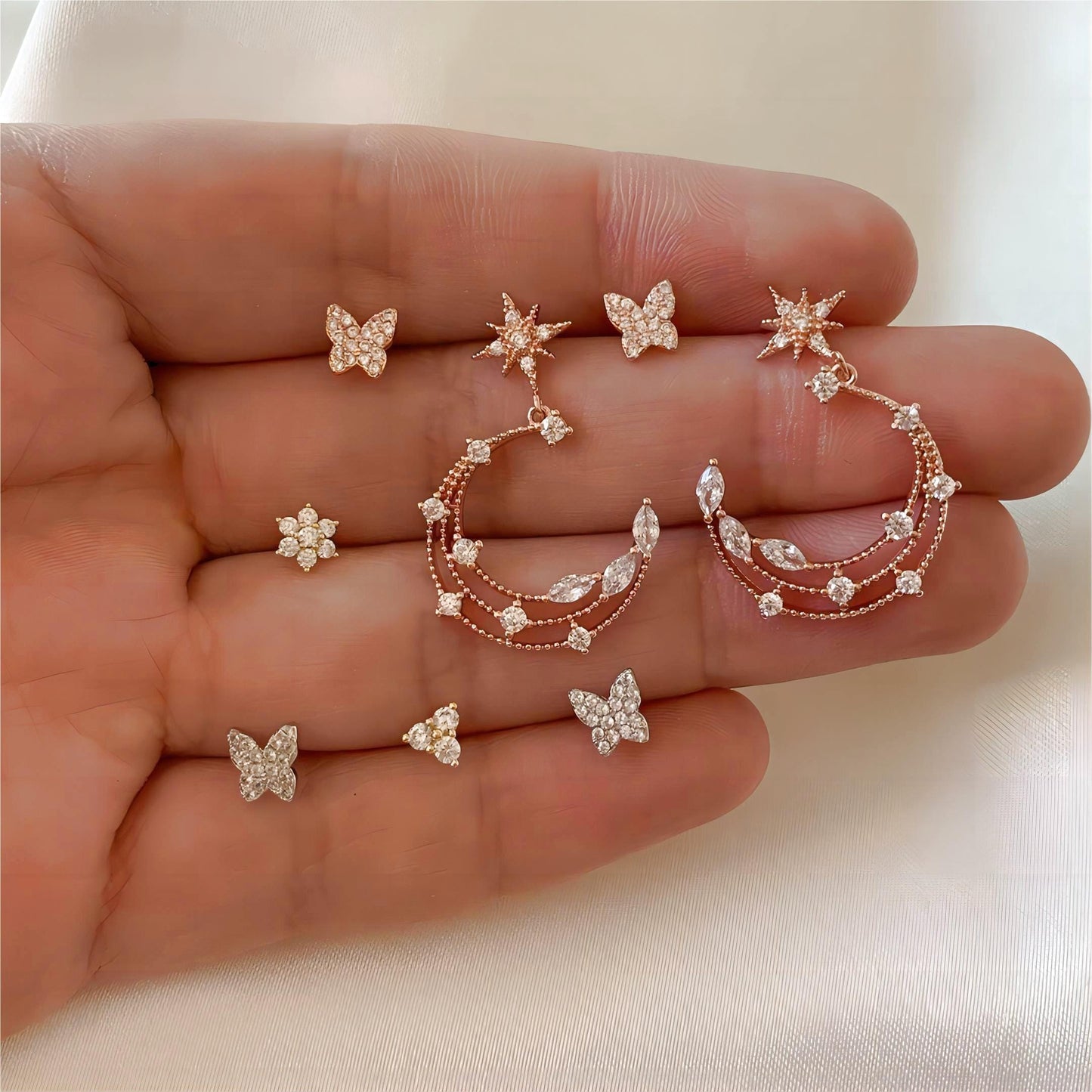 Ensemble de boucles d'oreilles à tige pendantes en forme d'étoile et de phase de lune
