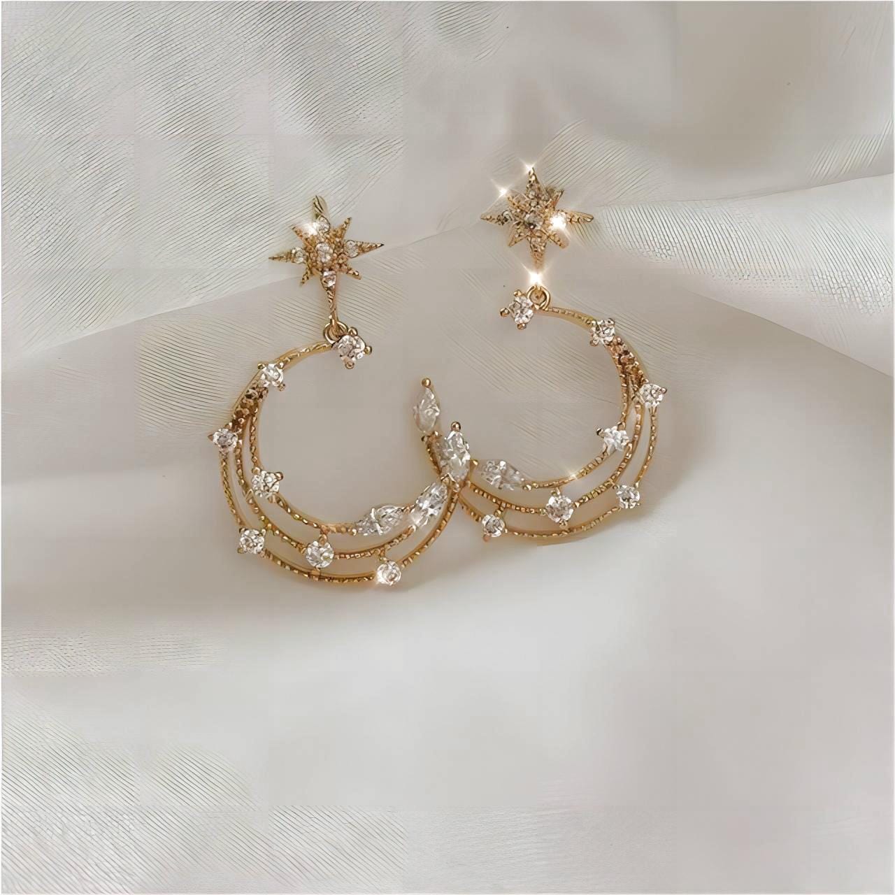 Ensemble de boucles d'oreilles à tige pendantes en forme d'étoile et de phase de lune