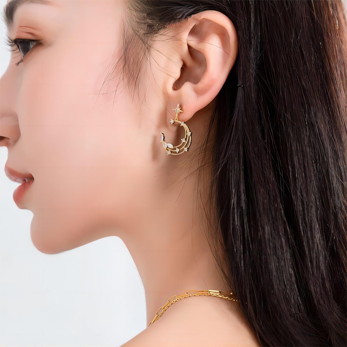 Ensemble de boucles d'oreilles à tige pendantes en forme d'étoile et de phase de lune