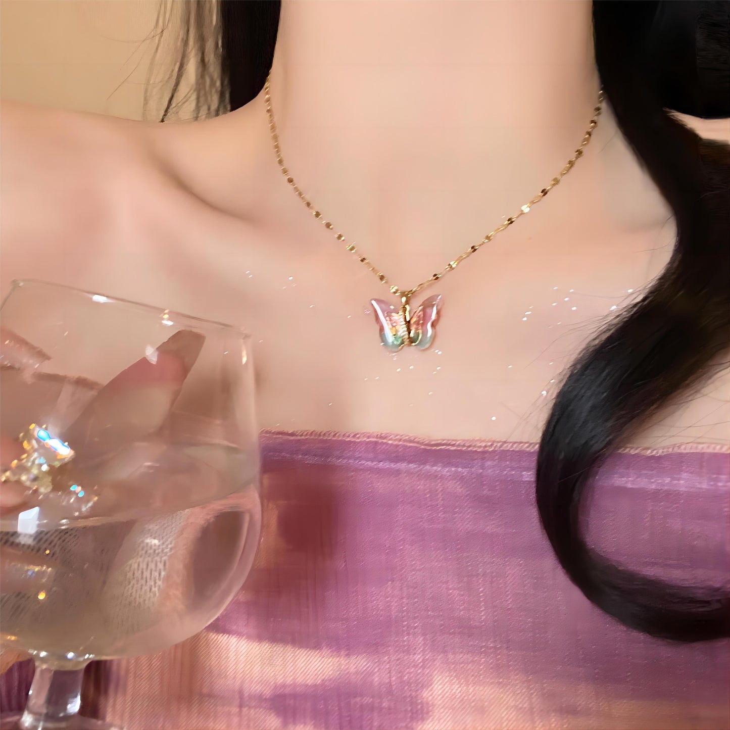 Elegant Colorful Butterfly Necklace