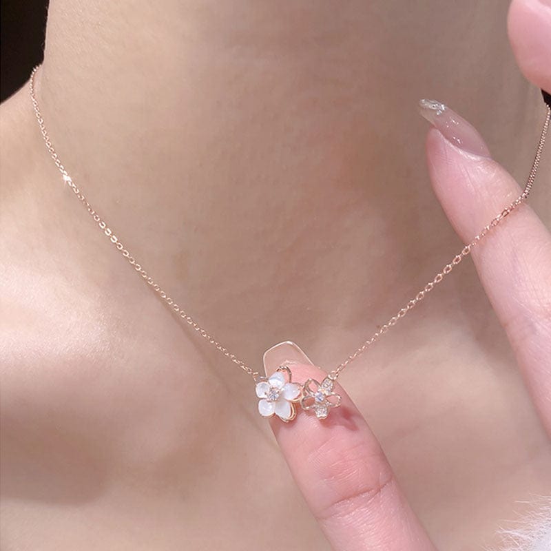 Collier Charmant Duo de Perles et de Fleurs de Cerisier