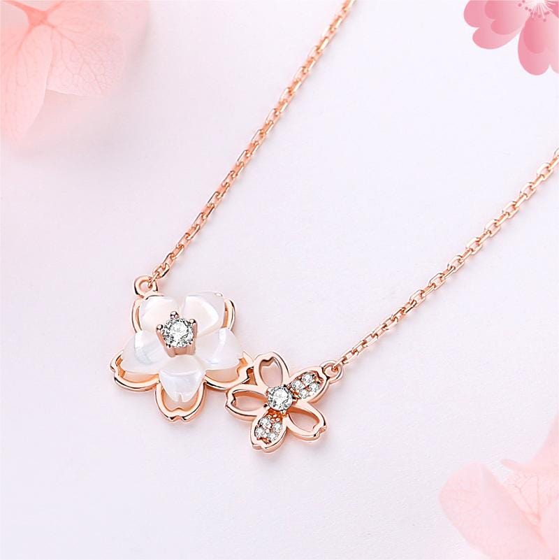 Collier Charmant Duo de Perles et de Fleurs de Cerisier