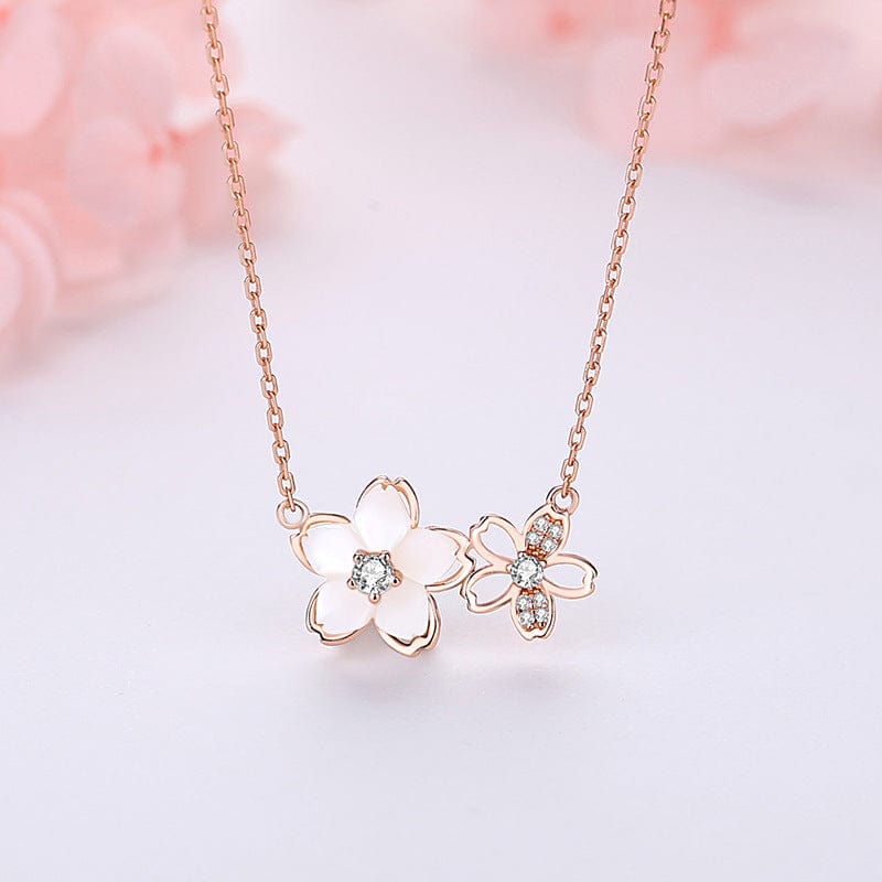 Collier Charmant Duo de Perles et de Fleurs de Cerisier