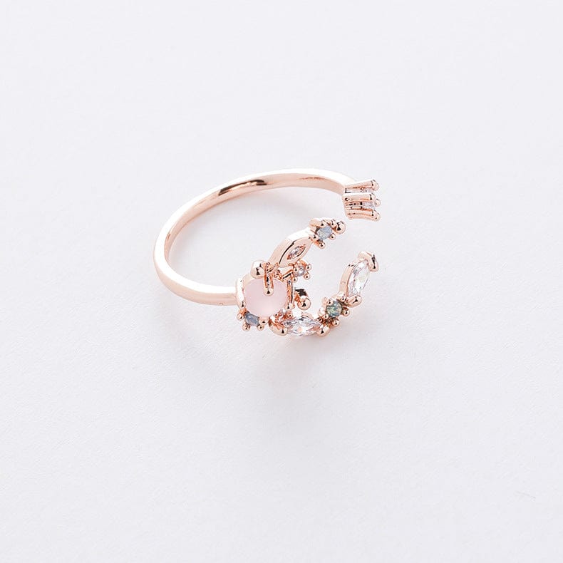 Charmante bague de phase de lune en opale rose