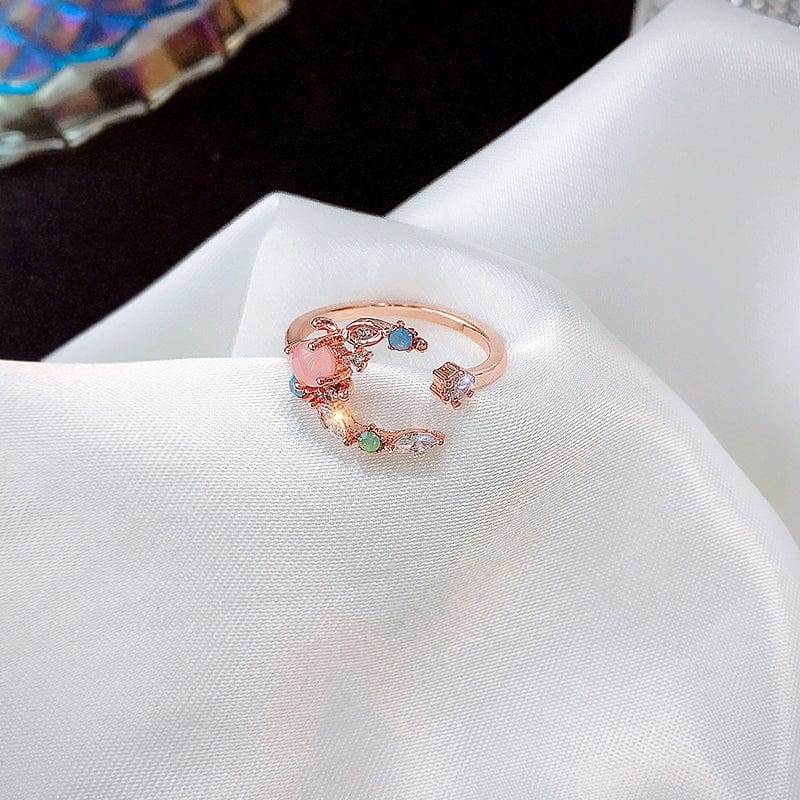 Charmante bague de phase de lune en opale rose