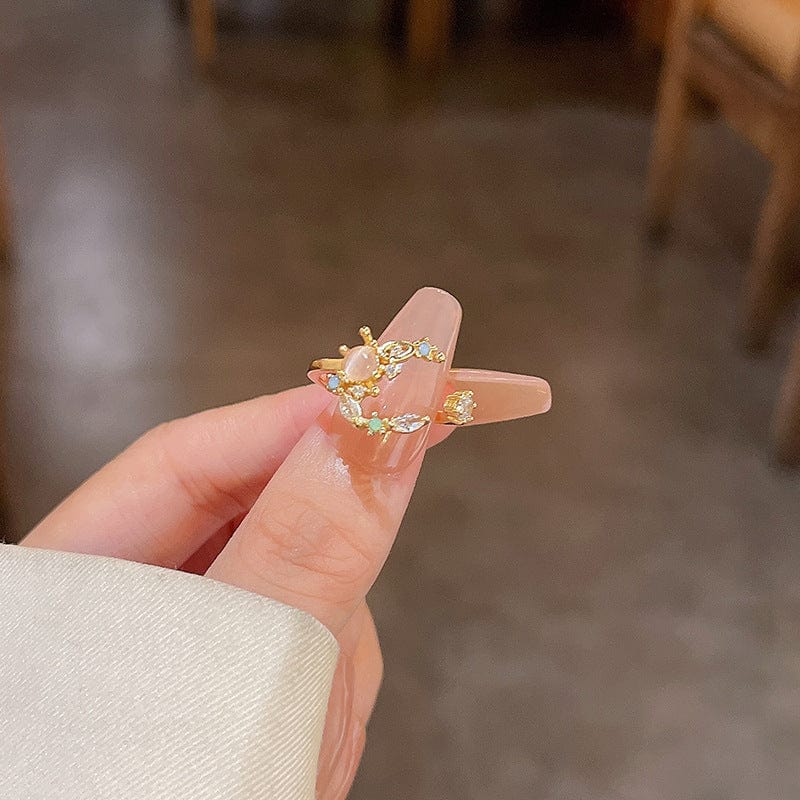 Charmante bague de phase de lune en opale rose