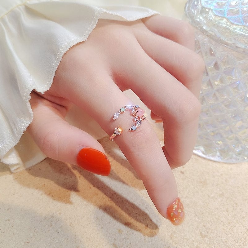 Charmante bague de phase de lune en opale rose