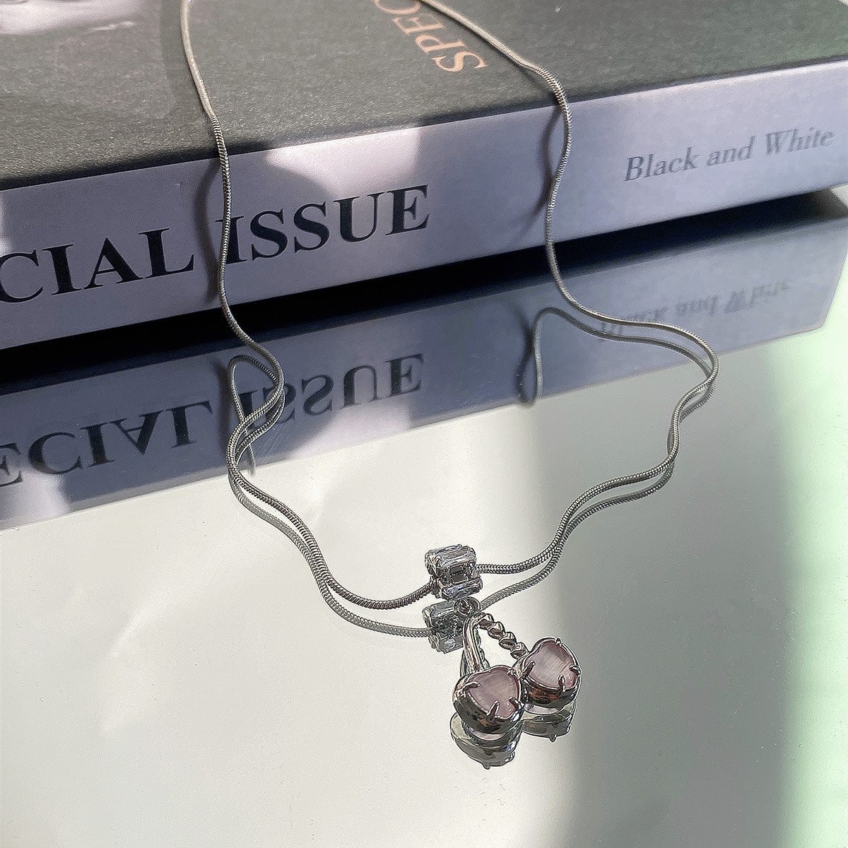 Elegant Pink Cherry Pendant Necklace