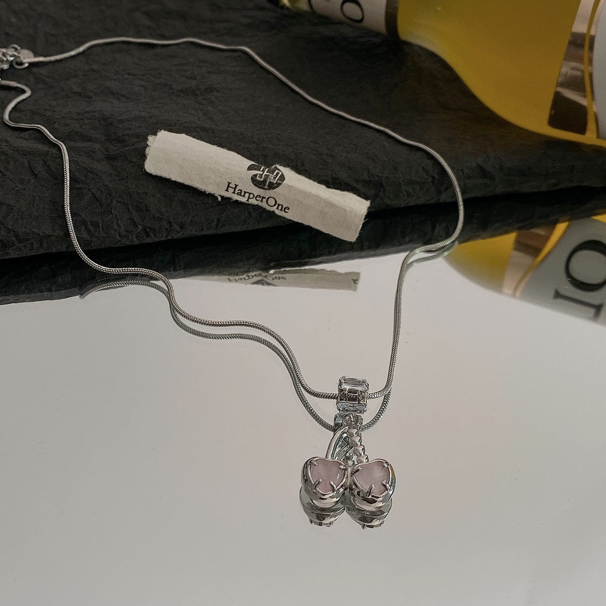 Elegant Pink Cherry Pendant Necklace
