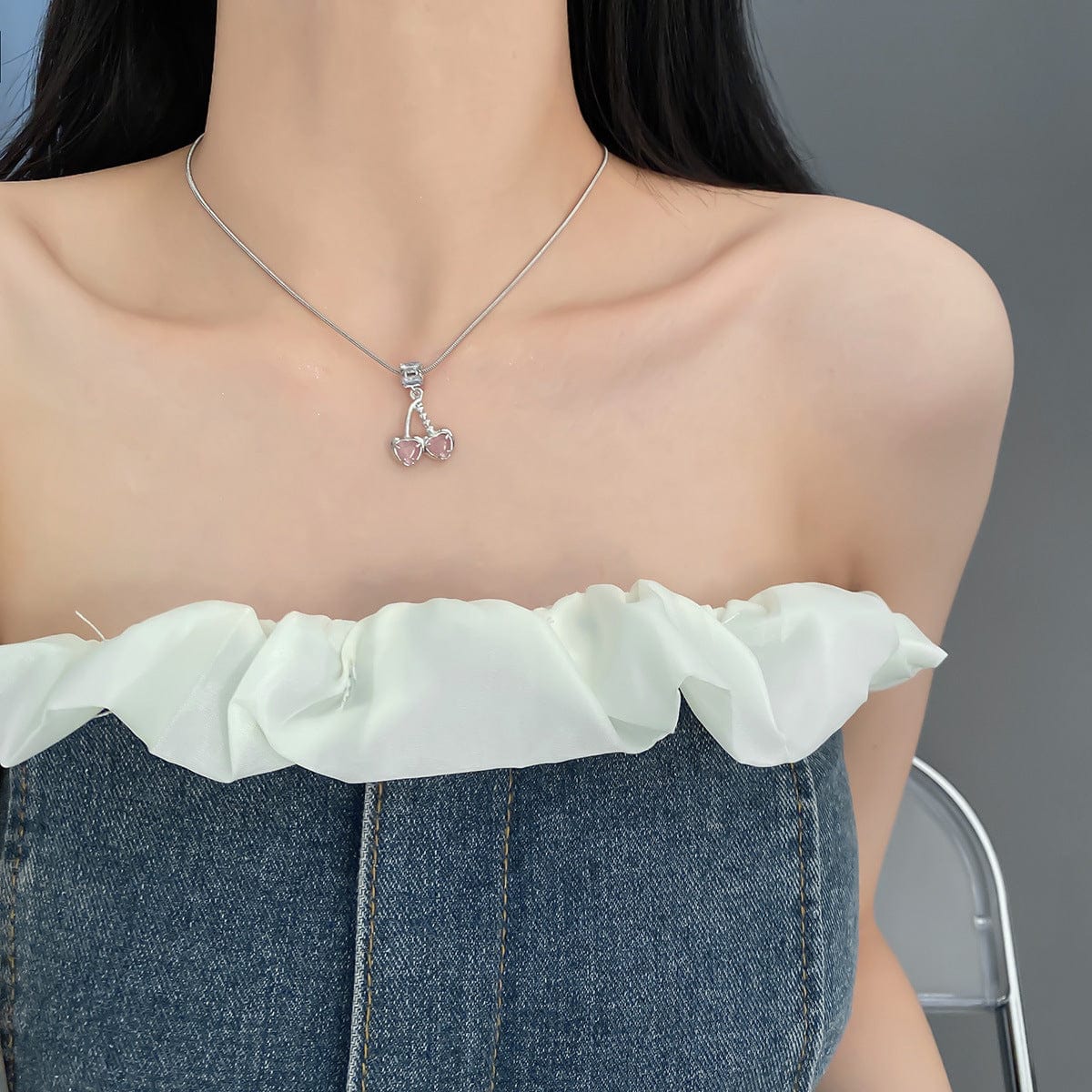 Elegant Pink Cherry Pendant Necklace