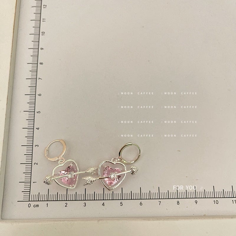 Charming Pink Crystal Arrow Heart Earrings