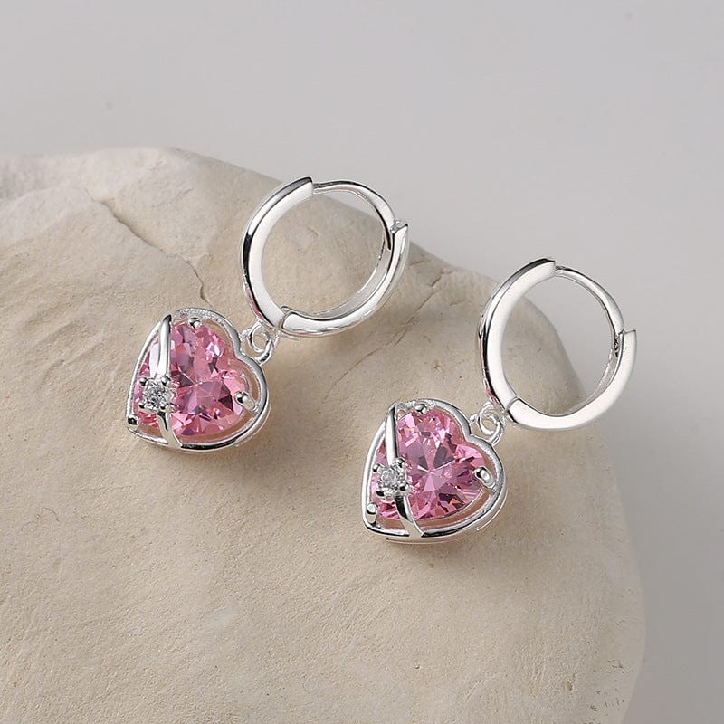 Chic Sweet Pink Crystal Dangle Heart Earrings