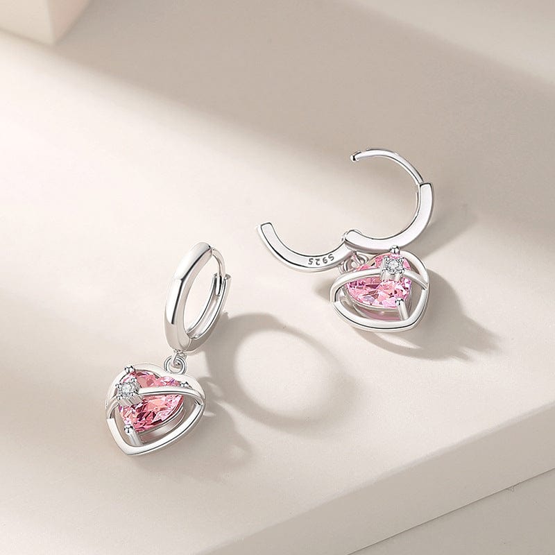 Chic Sweet Pink Crystal Dangle Heart Earrings