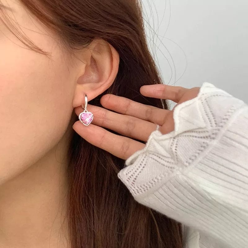 Chic Sweet Pink Crystal Dangle Heart Earrings