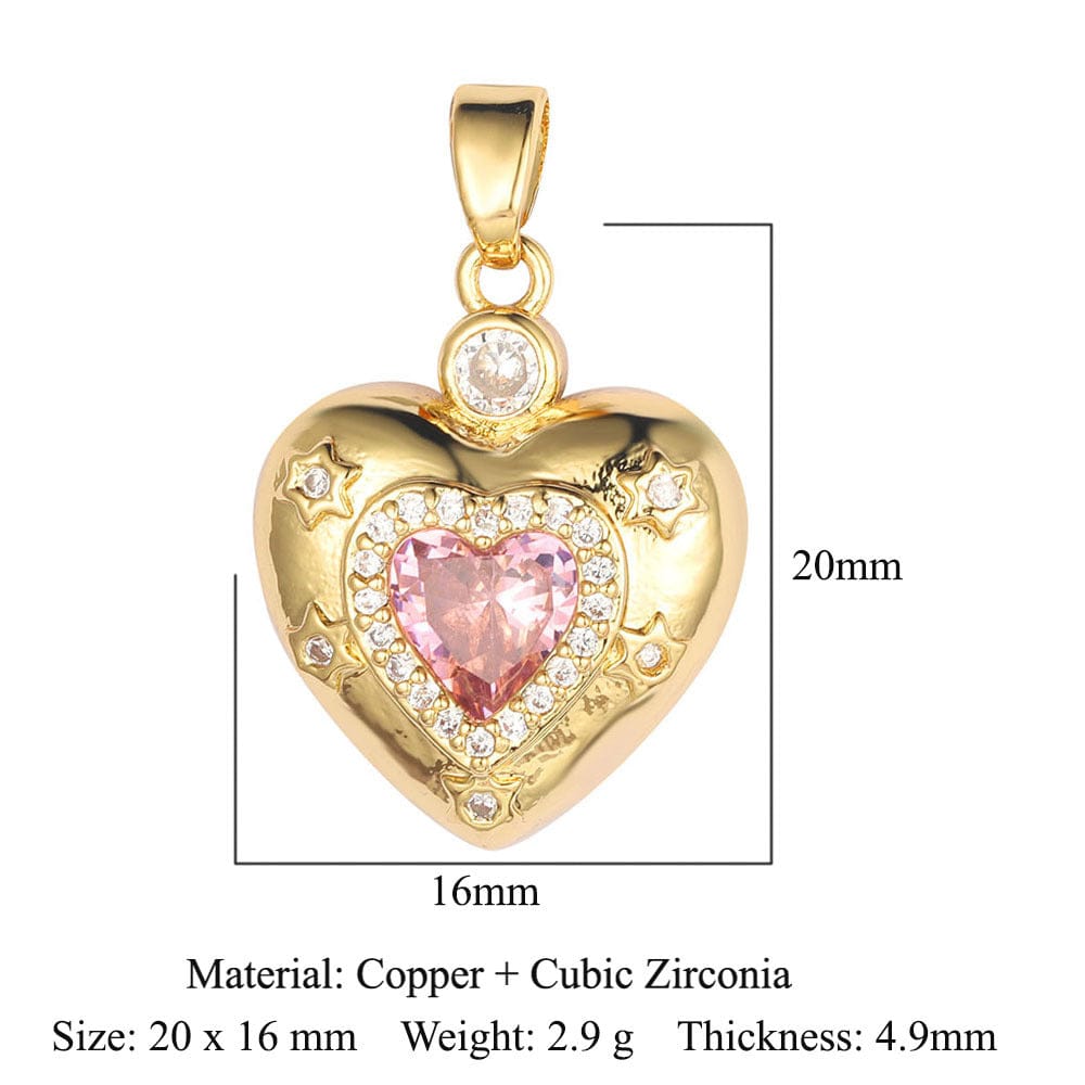 Charming Pink Crystal Heart Chain Necklace SK592