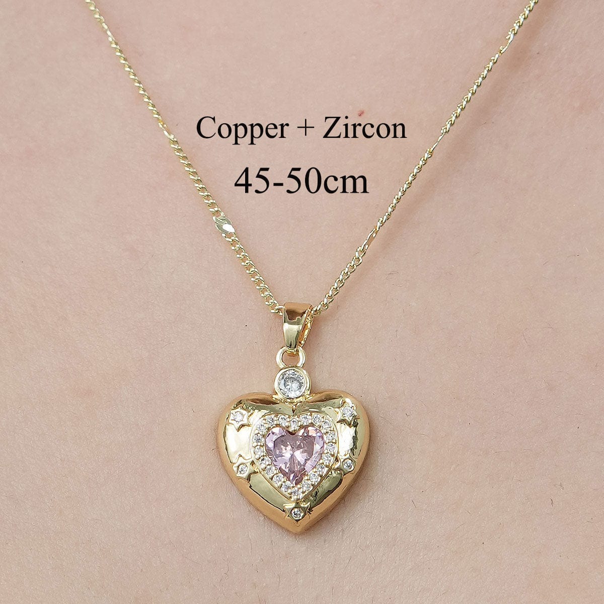 Charming Pink Crystal Heart Chain Necklace SK592