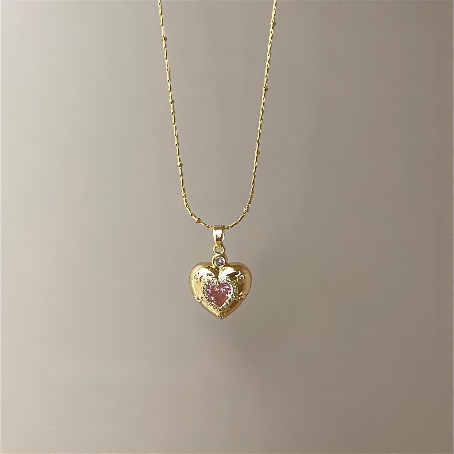 Charming Pink Crystal Heart Chain Necklace SK592
