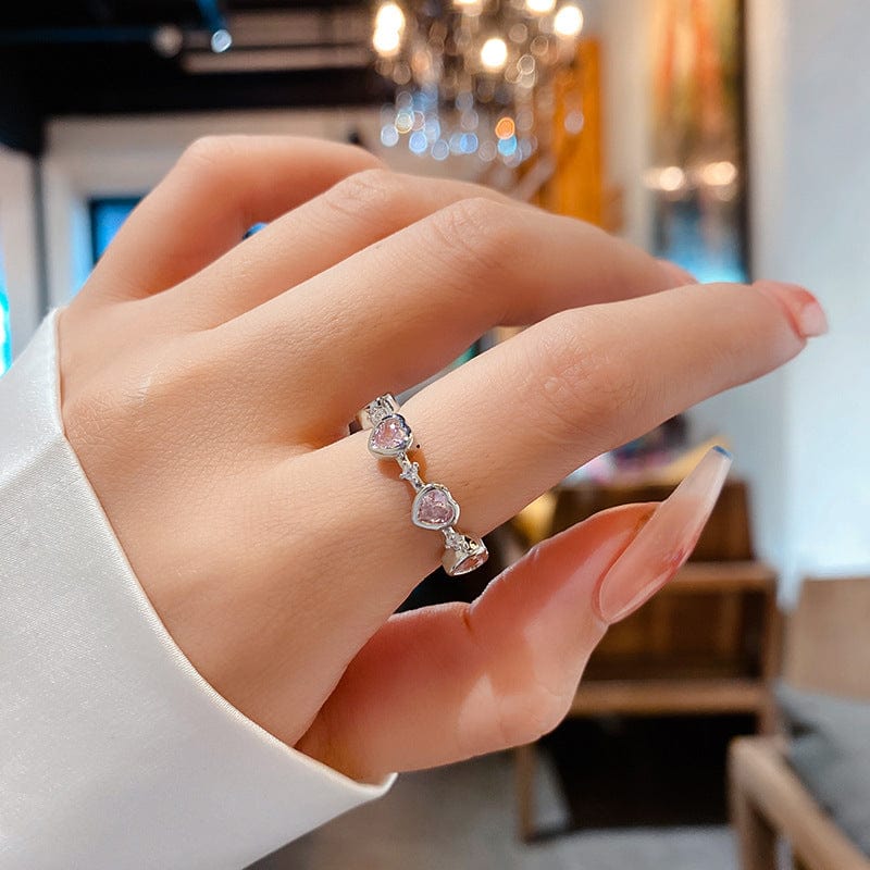 Fashionable Pink Crystal Heart Ring