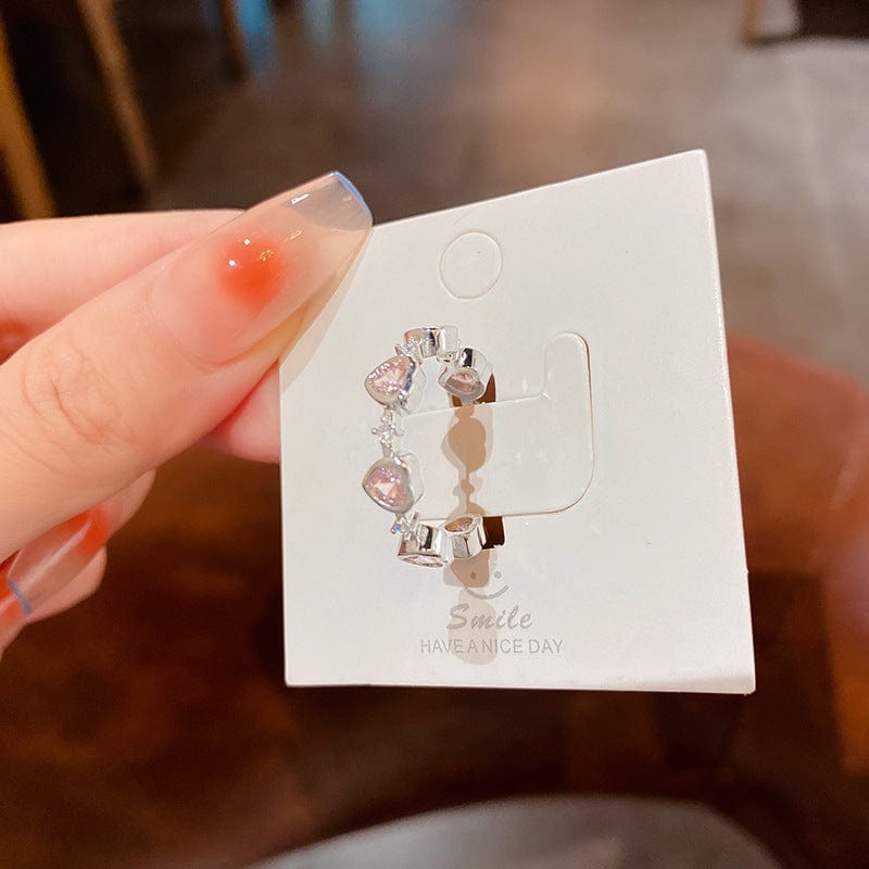 Fashionable Pink Crystal Heart Ring
