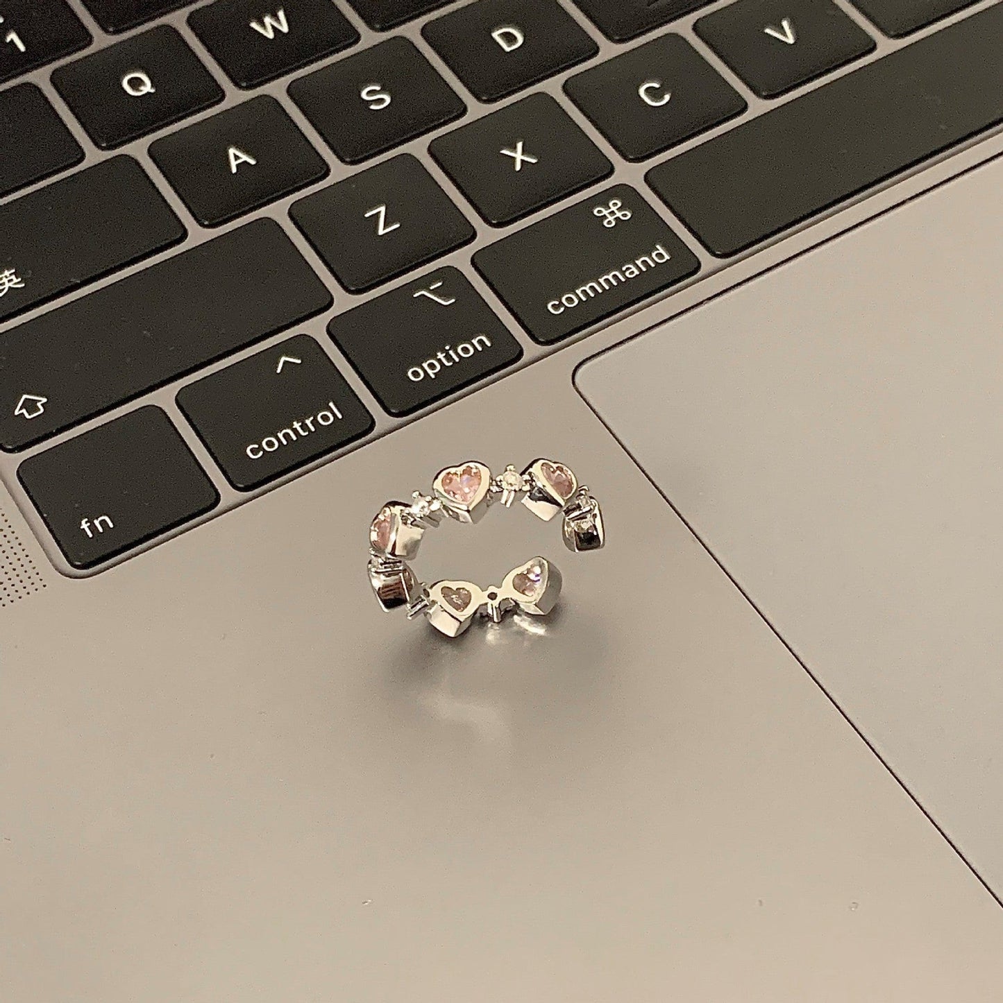 Fashionable Pink Crystal Heart Ring