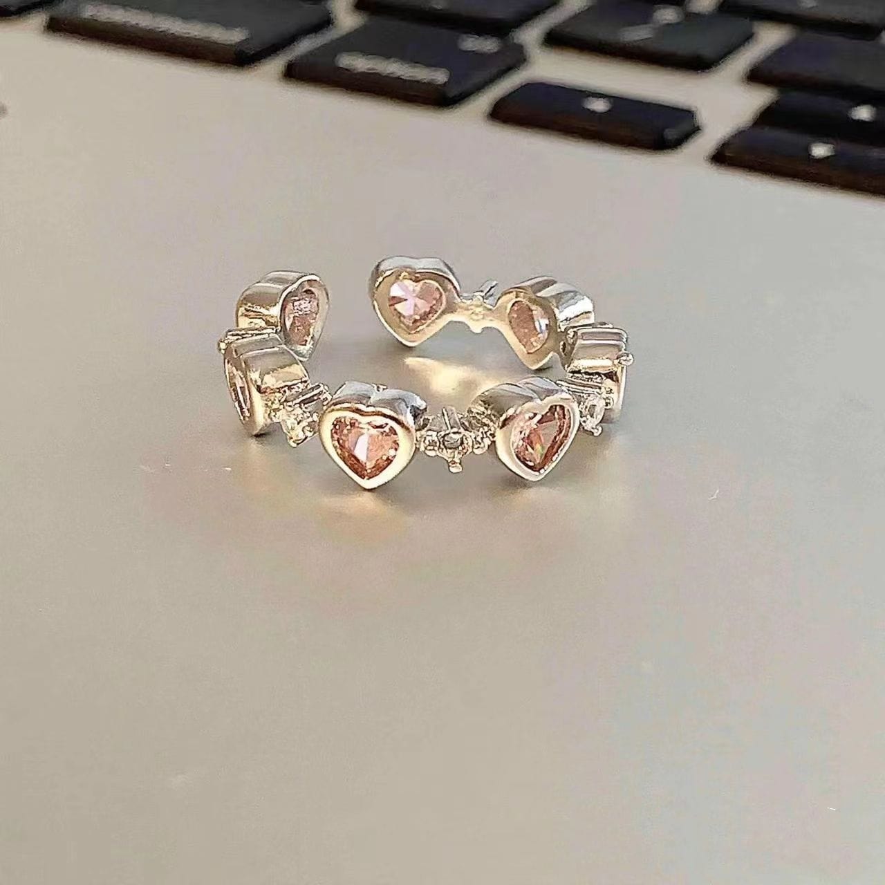 Fashionable Pink Crystal Heart Ring