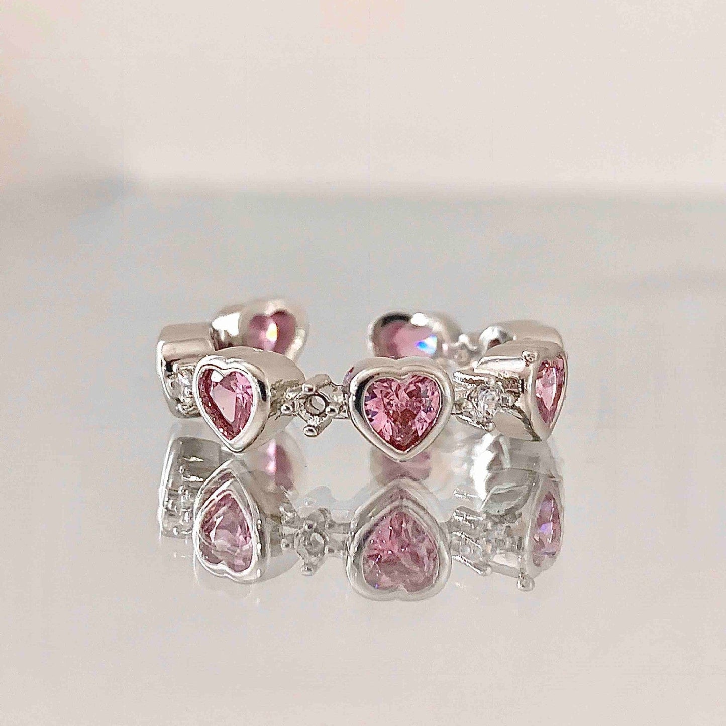 Fashionable Pink Crystal Heart Ring