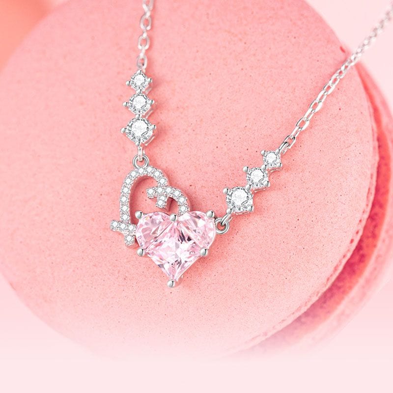 Trendy Pink Diamond Duo Heart Necklace