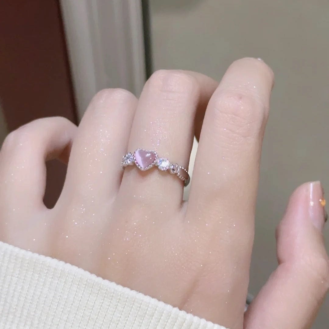Bague Sweet Chic en Opale Rose en Forme de Coeur