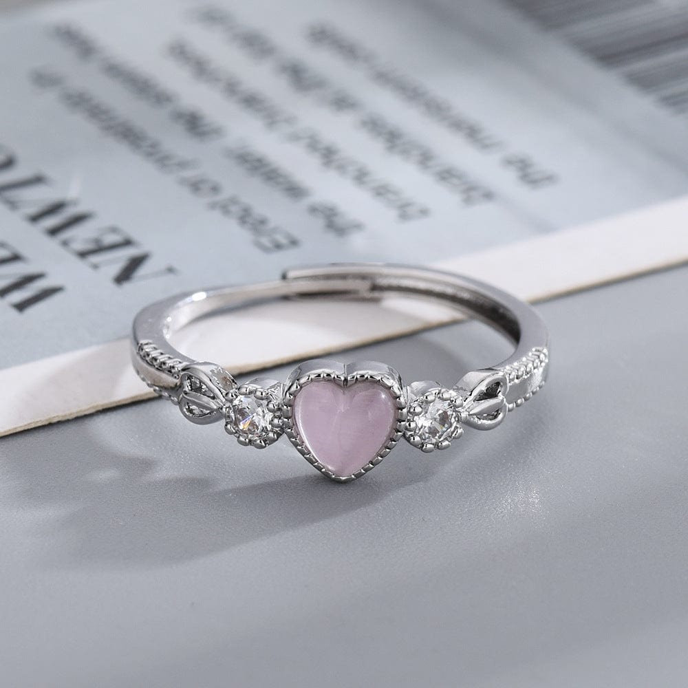 Bague Sweet Chic en Opale Rose en Forme de Coeur