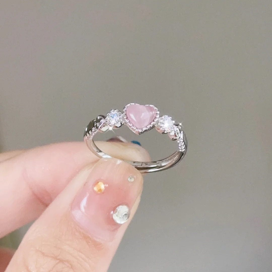 Bague Sweet Chic en Opale Rose en Forme de Coeur