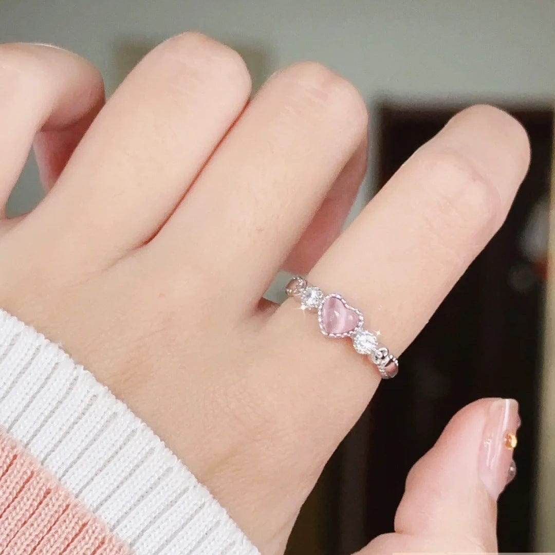 Bague Sweet Chic en Opale Rose en Forme de Coeur