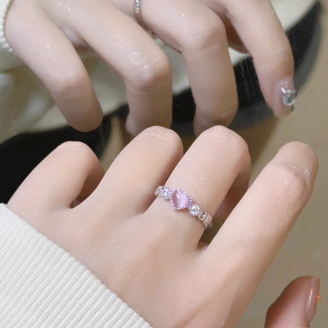 Bague Sweet Chic en Opale Rose en Forme de Coeur
