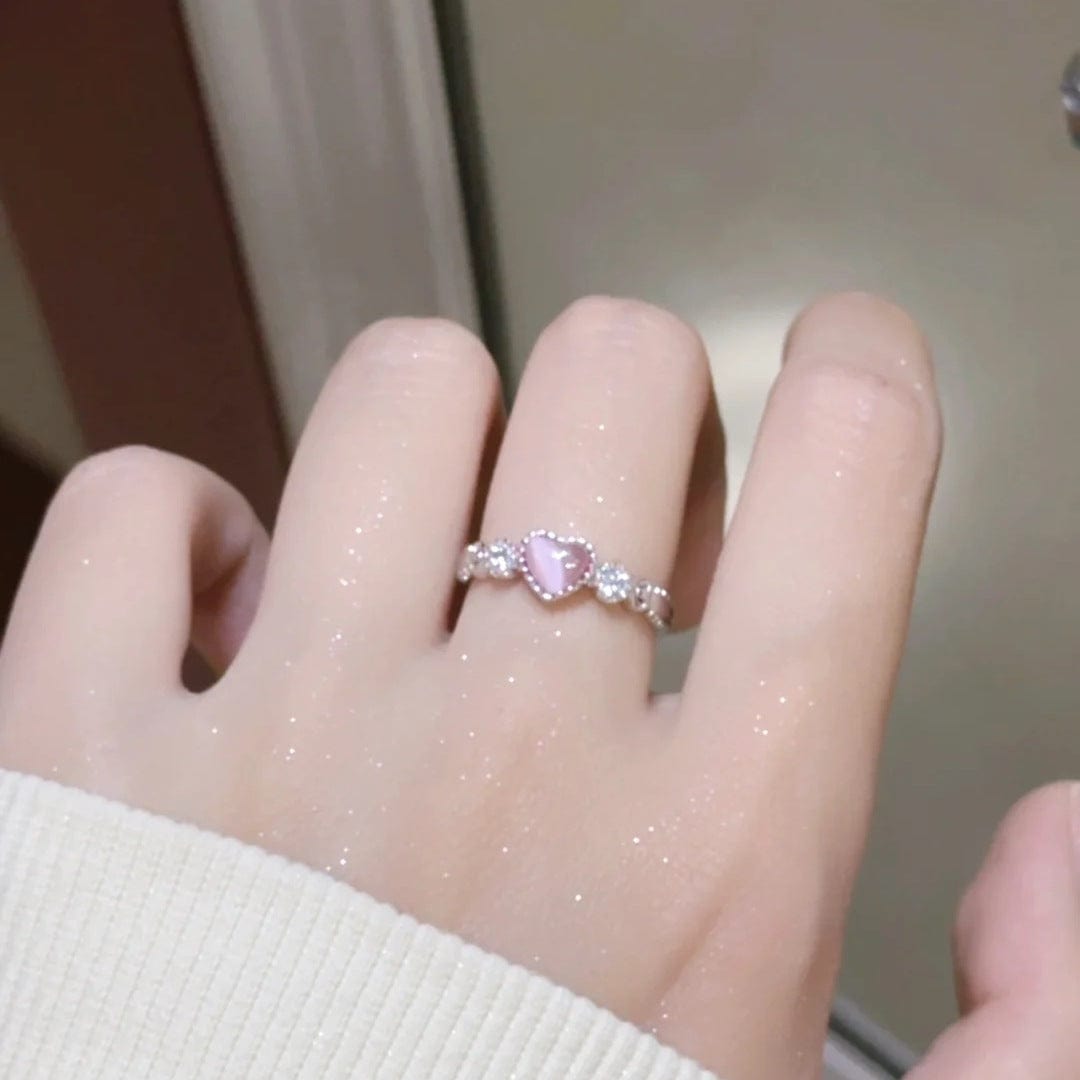 Bague Sweet Chic en Opale Rose en Forme de Coeur
