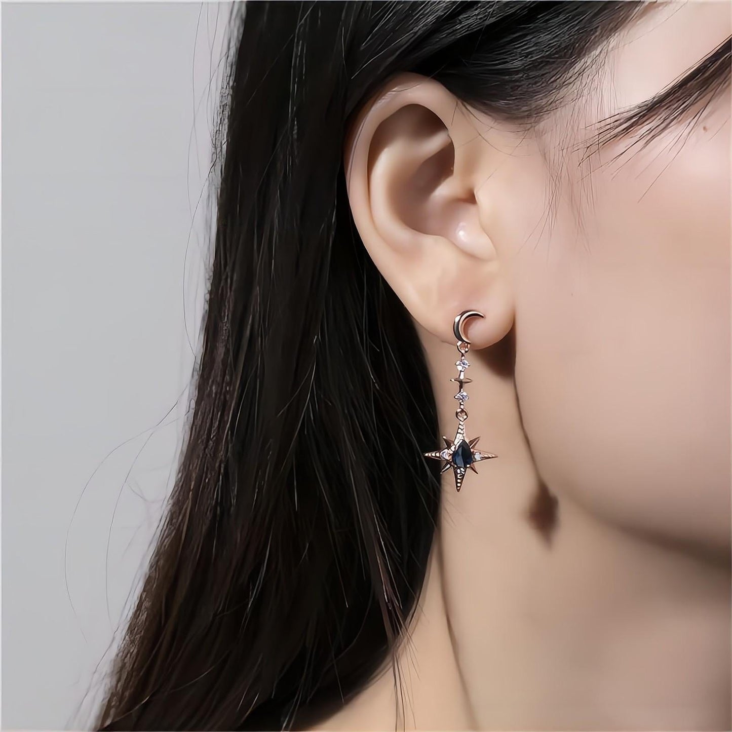 Boucles d'oreilles pendantes en forme d'étoile et de phase de lune en strass