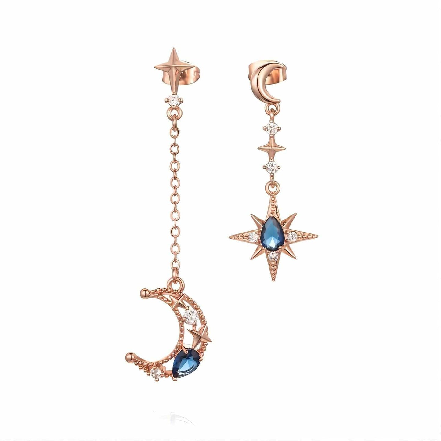 Boucles d'oreilles pendantes en forme d'étoile et de phase de lune en strass