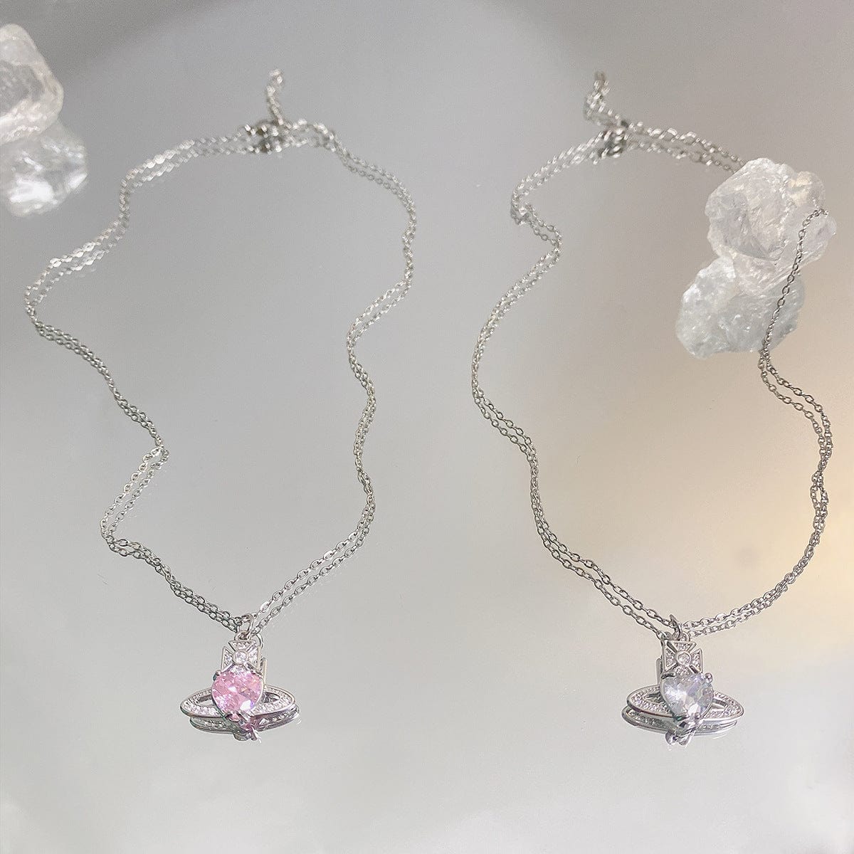 Elegant Saturn Heart Necklace
