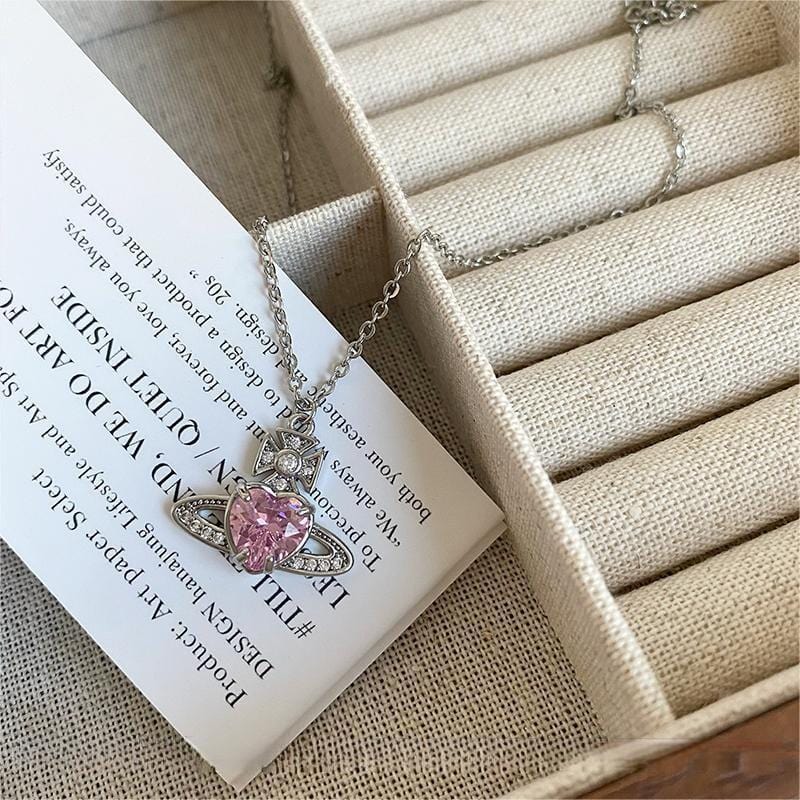 Elegant Saturn Heart Necklace