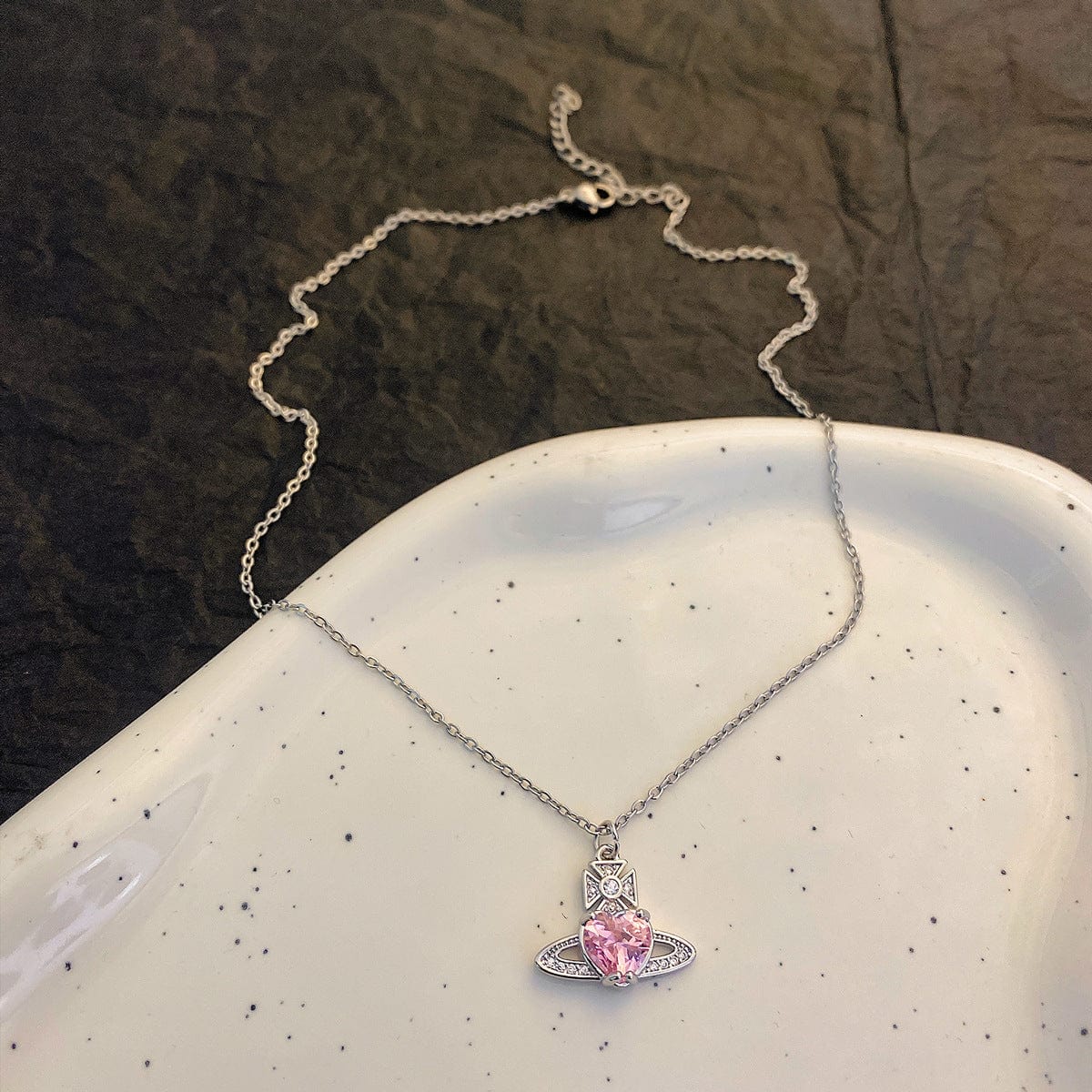 Elegant Saturn Heart Necklace