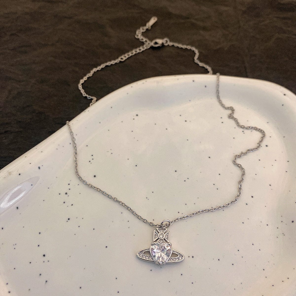 Elegant Saturn Heart Necklace