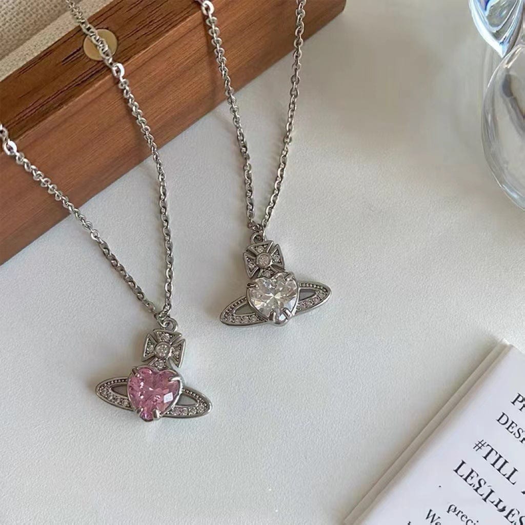 Elegant Saturn Heart Necklace