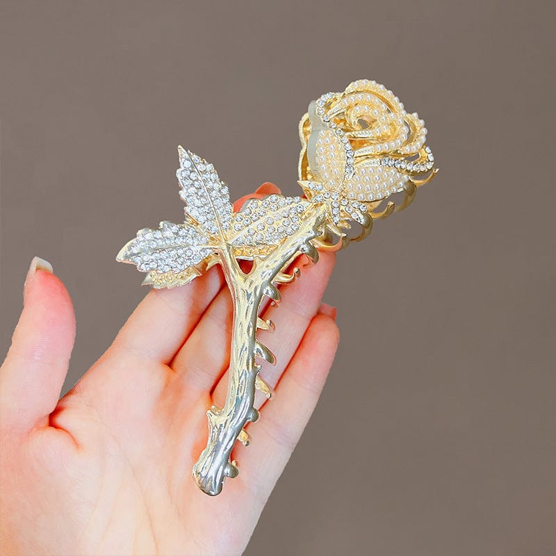 Elegant Pearl Rose Chignon Claw Clip Hair Clip